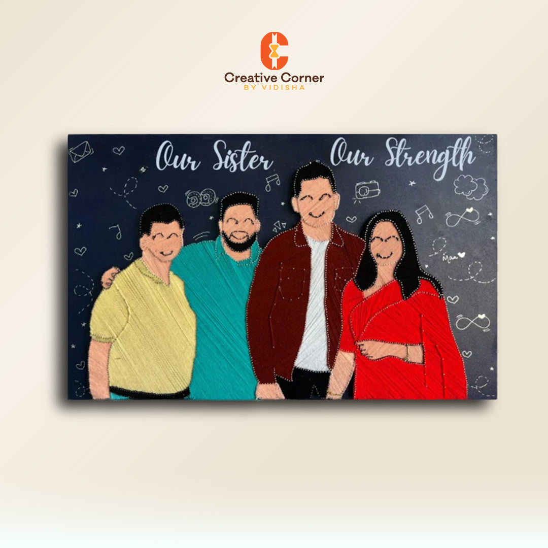 Custom Family String Art Portrait: Ideal Bhai Dooj Gift (Upto 4 People)