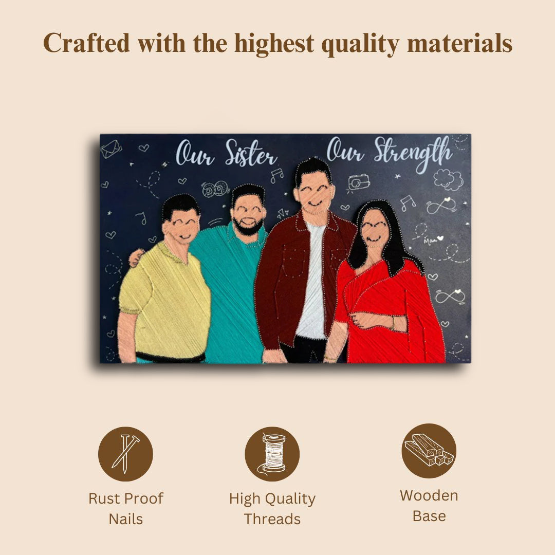 Custom Family String Art Portrait: Ideal Bhai Dooj Gift (Upto 4 People)