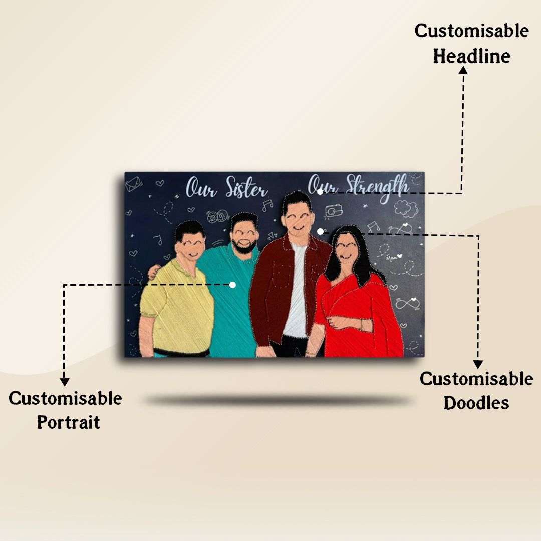 Custom Family String Art Portrait: Ideal Bhai Dooj Gift (Upto 4 People)