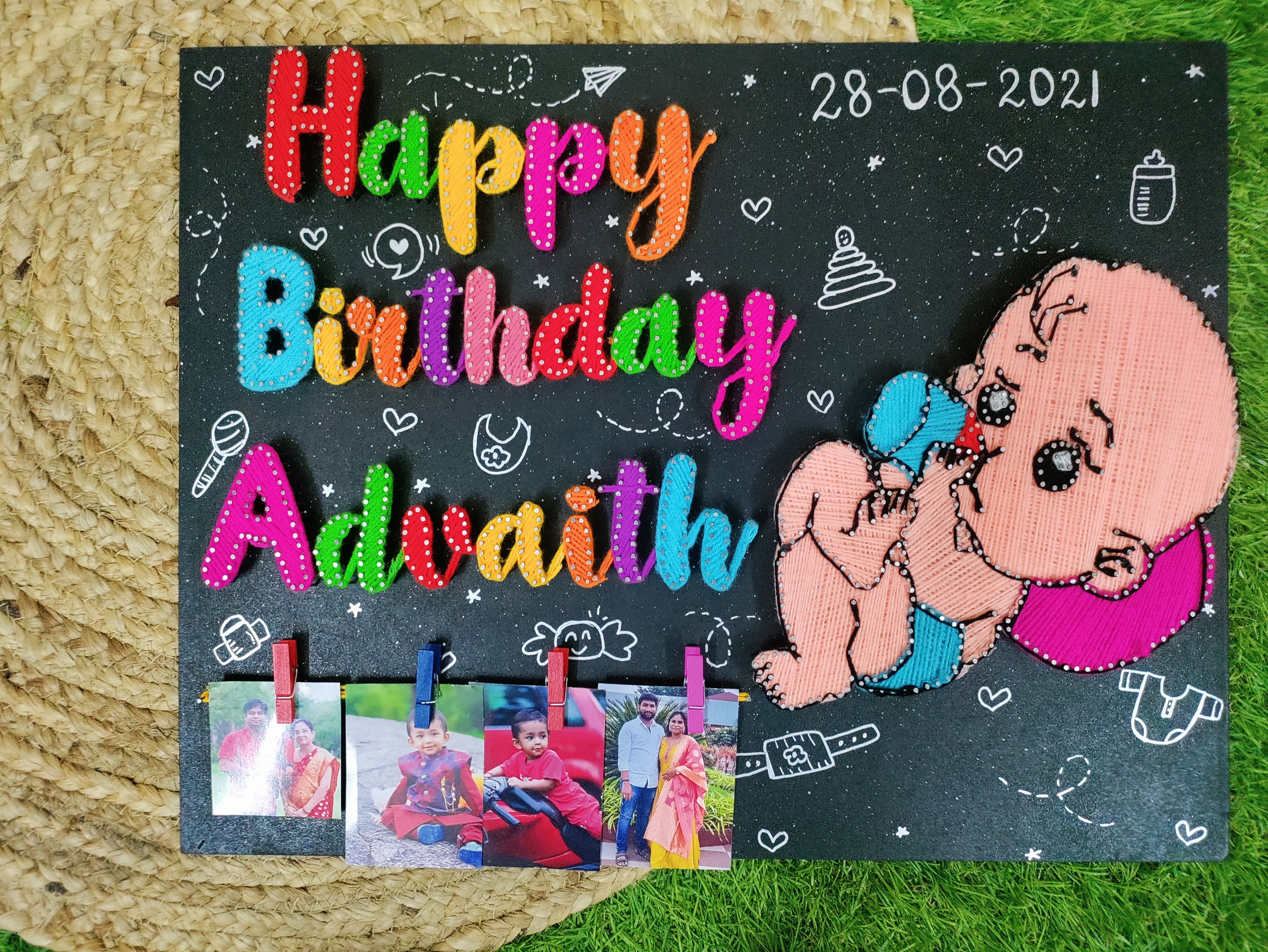 Cute & Cuddly: String Art Bliss with a Baby Theme for a Birthday Celebration