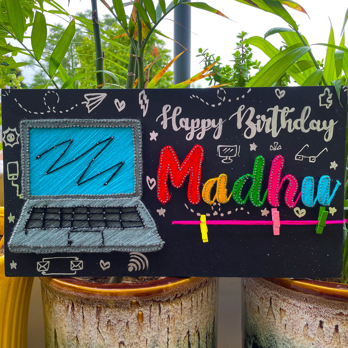 Tech-Tastic Wishes: Laptop-Inspired Birthday String Art