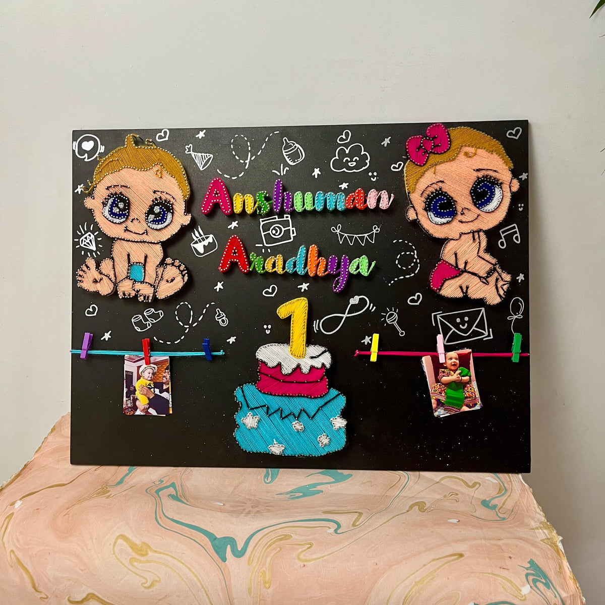 doubly blessed: twin's birthday string art