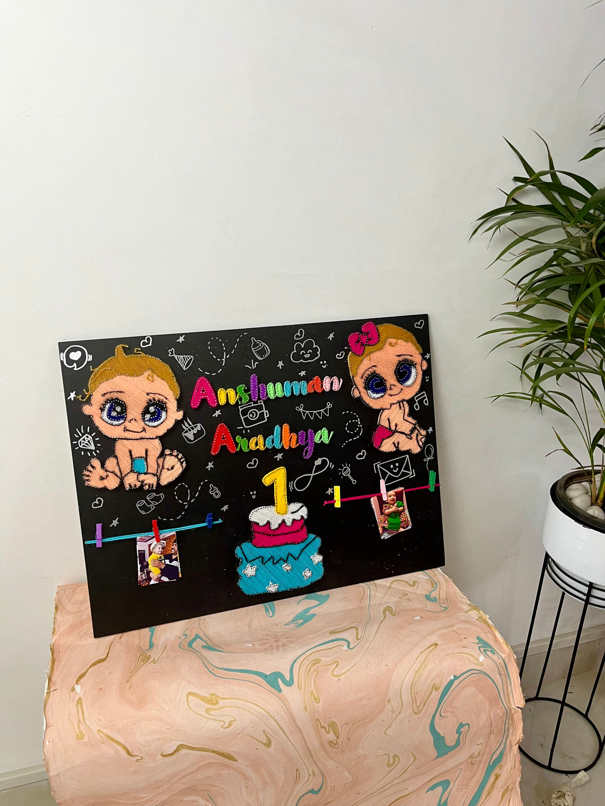 "doubly blessed: twin's birthday string art"