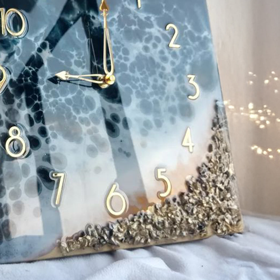 Elegant Square Resin Art Clock – Minimalist Timepiece