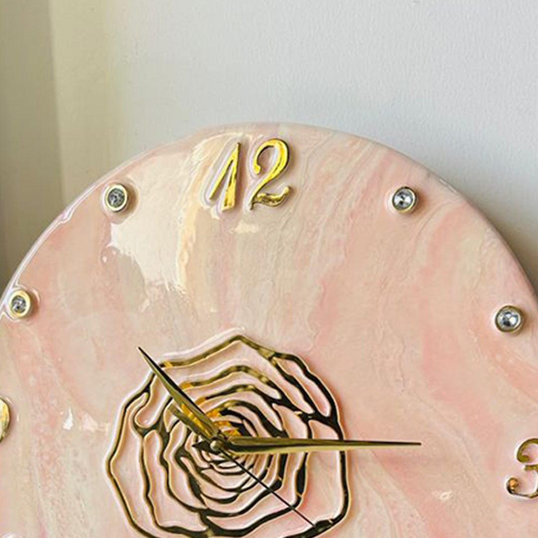 Rose Marble Elegance – Handmade Resin Art Clock