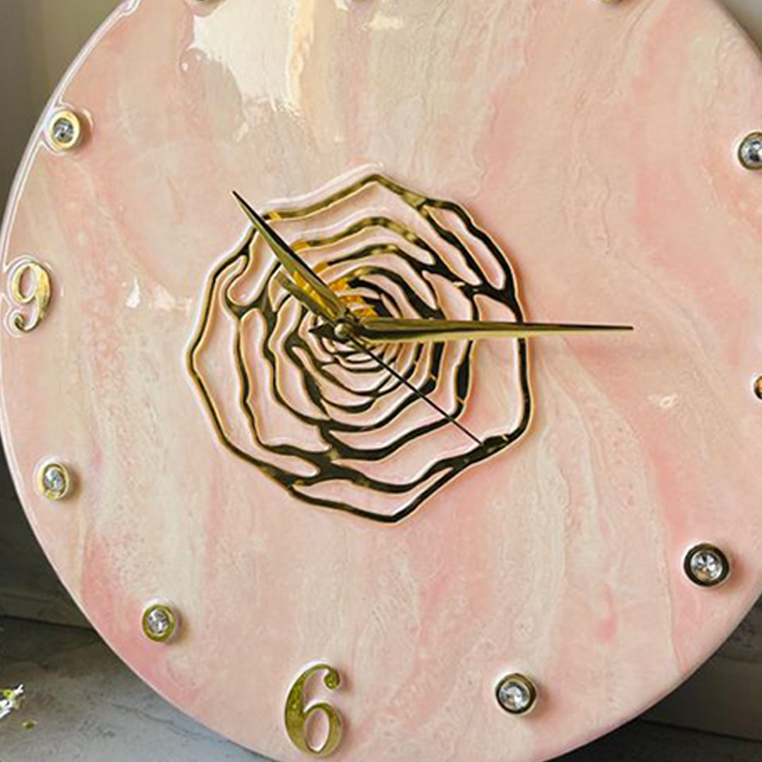 Rose Marble Elegance – Handmade Resin Art Clock