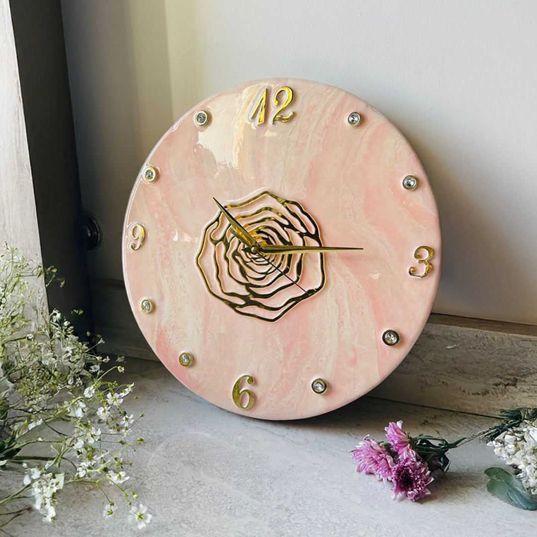 Rose Marble Elegance – Handmade Resin Art Clock