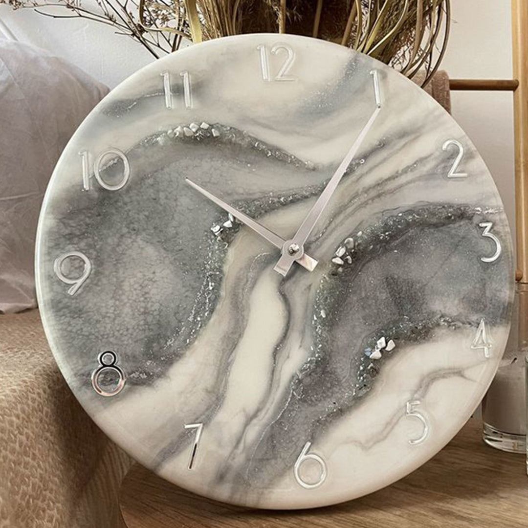 Grey Pearl Resin Clock – Subtle Luxury in Every Second