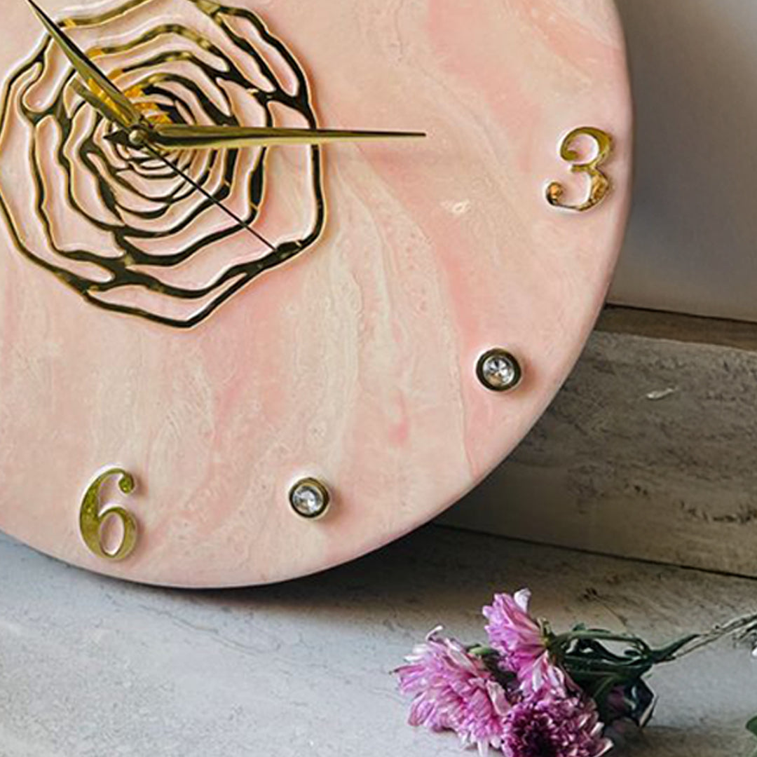 Rose Marble Elegance – Handmade Resin Art Clock