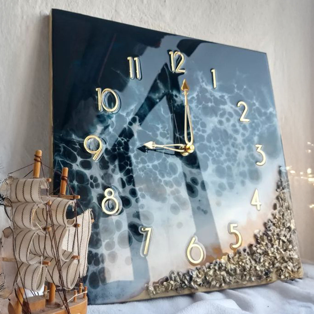 Elegant Square Resin Art Clock – Minimalist Timepiece