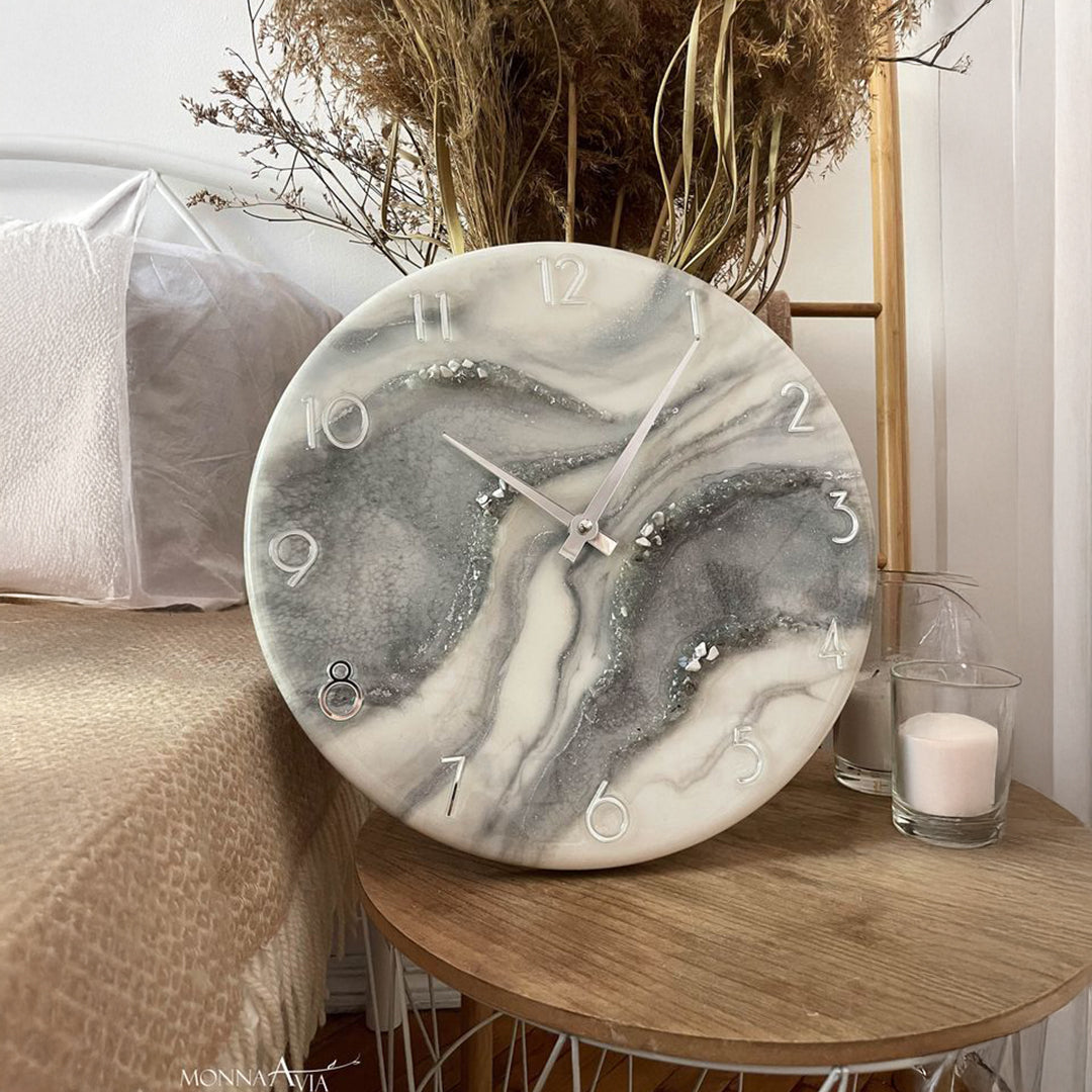 Grey Pearl Resin Clock – Subtle Luxury in Every Second