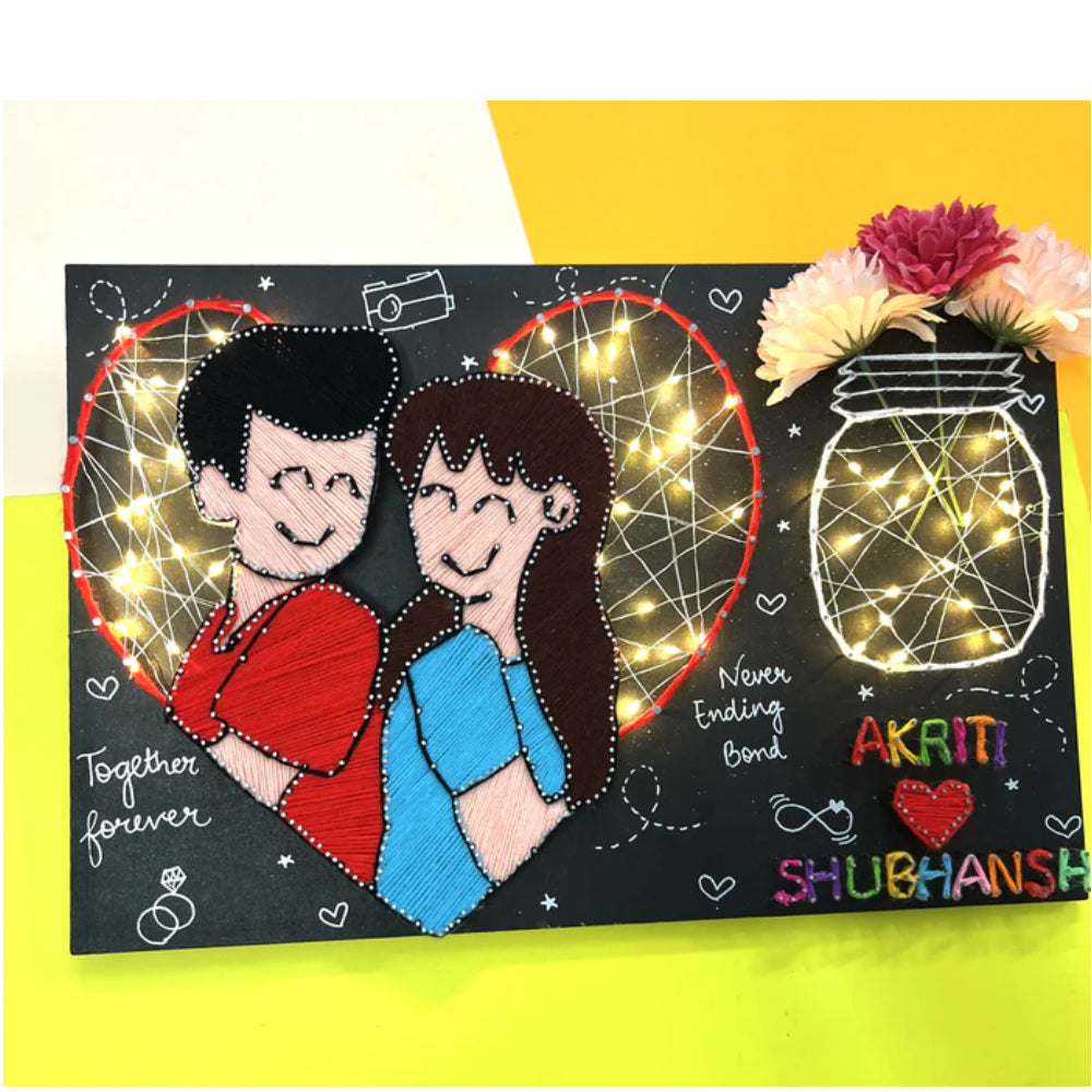 Lovely couple string art in Red Heart with lights