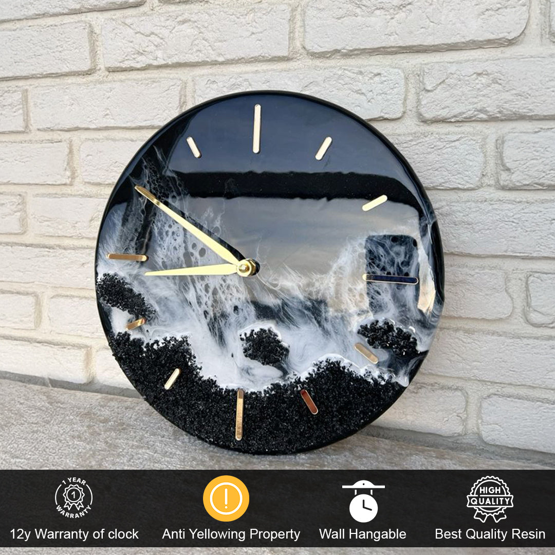 Midnight Waves – Handcrafted Black Ocean Resin Art Clock