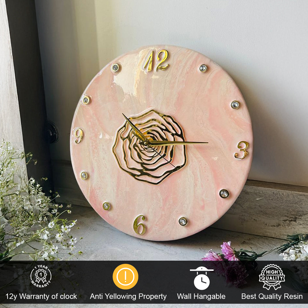 Rose Marble Elegance – Handmade Resin Art Clock