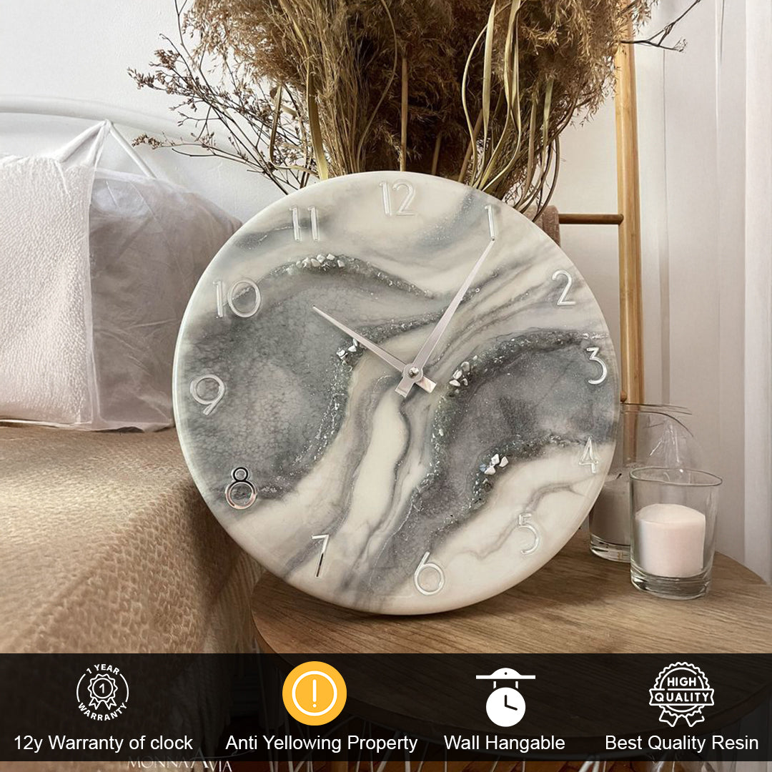 Grey Pearl Resin Clock – Subtle Luxury in Every Second