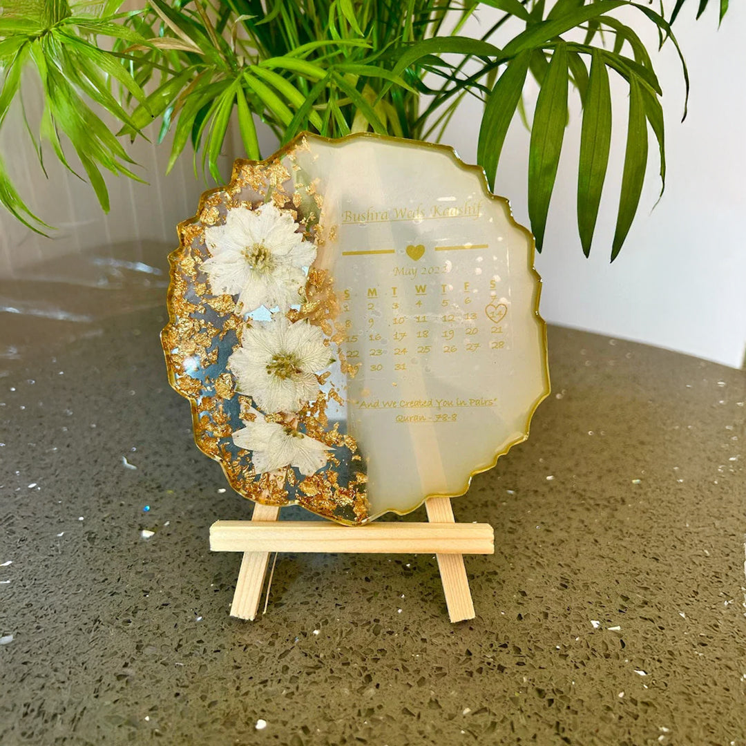 White and Gold Resin Art Calendar Frame