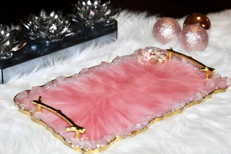 Resin Tray with Rose Quartz Rim