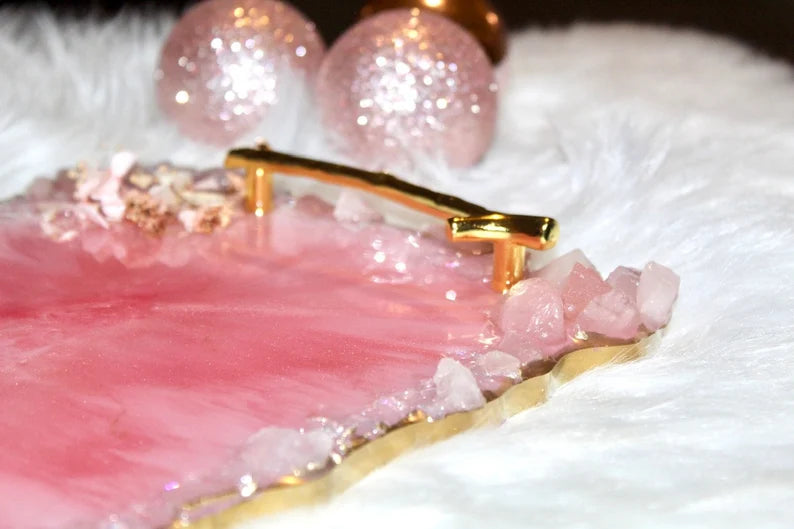 Resin Tray with Rose Quartz Rim