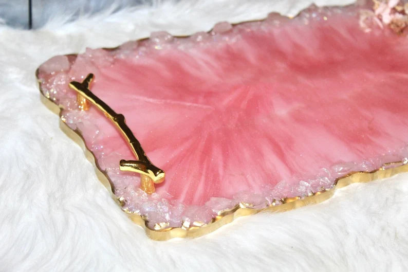 Resin Tray with Rose Quartz Rim