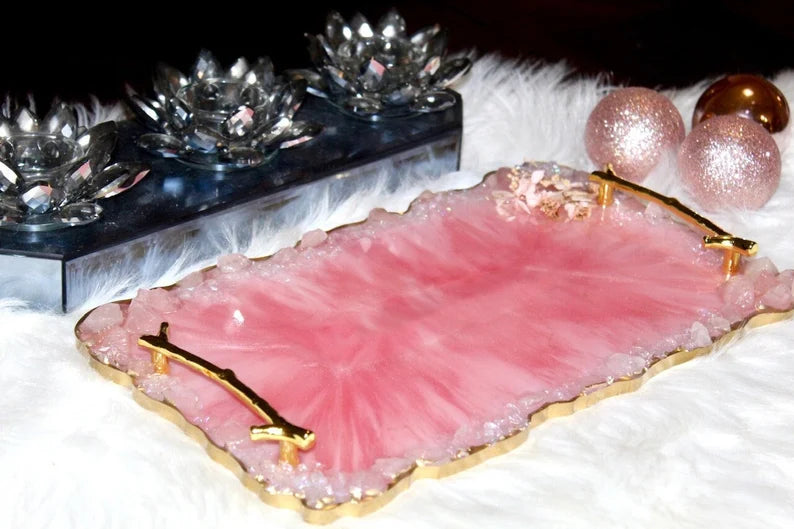 Resin Tray with Rose Quartz Rim