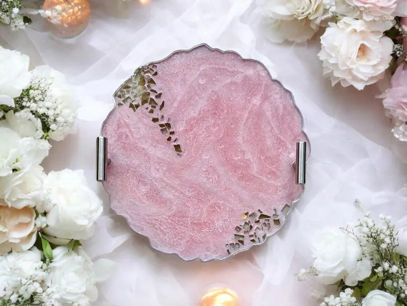 Resin Tray with Rose Quartz Rim