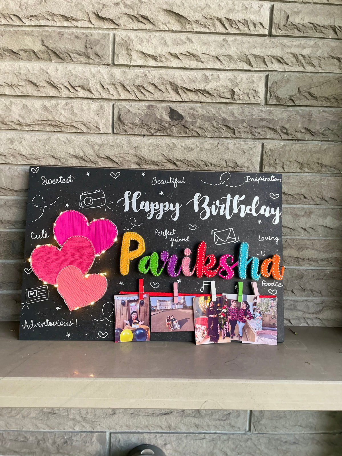 Birthday String Art Board With Pink Hearts